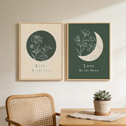 KBCXOY Sage Green Boho Sun and Moon Wall Art Bedroom Moon Phase Prints - color: Sun and Moon, size: 16 x 24 inches