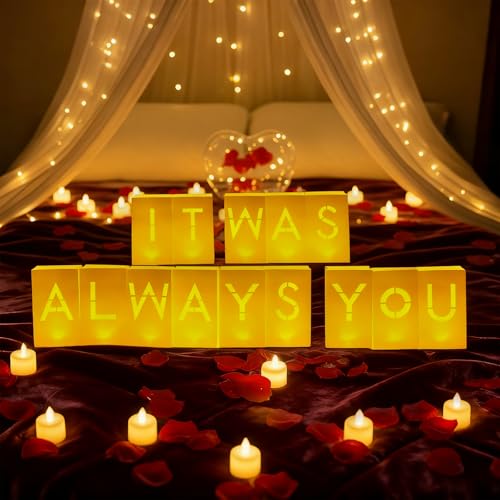 It Was Always You Decorations – Romantic Decoration Kit with Light Up Letters, 30 Tea Light Candles, 2000 Rose Petals, 10 Balloons – Luminary Bags for Anniversary Surprise - style: It Was Always