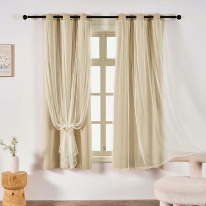 indistar Home Blackout Curtains Double Layer Solid Sheer Grommet Top Window Curtain Panel Pair, 35Wx63L,Cream - color: Cream, size: 35"W x 63"L (Pack of 2)