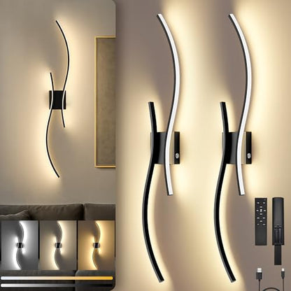 10000mAh Battery Operated Wall Sconces Set of 2, Black, 39.4 Inch - color: Black, size: 39.4in