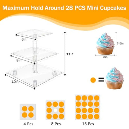 YestBuy 3 Tier Cupcake Stand with Yellow LED String Light for 24 Cupcakes - color: Yellow, size: 3 Tier Square