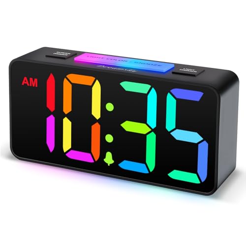 DreamSky Small Digital Alarm Clock with Night Light for Kids Bedroom - color: Dark Black Case Rgb Digits