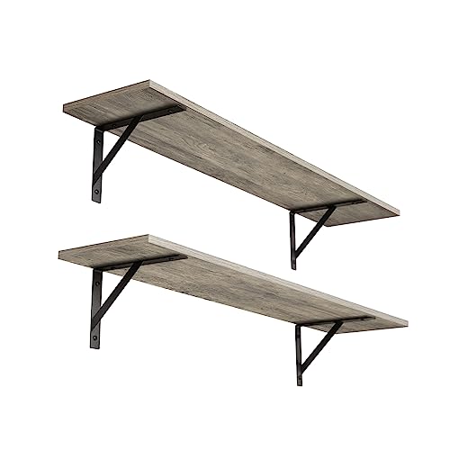 DINZI LVJ Long Wall Shelves, 31.5" Wall Mounted Shelves with Metal Brackets - color: Grey Wash, size: 31.5 Inch