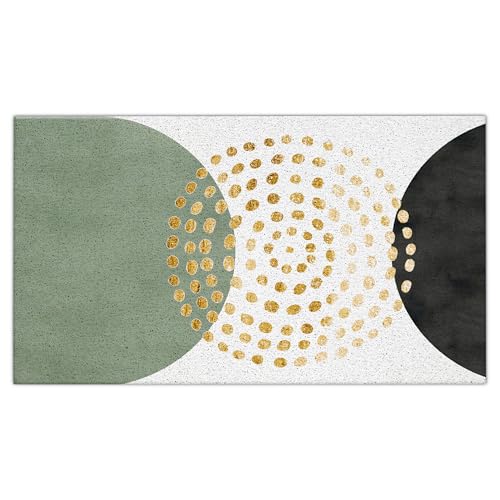 Jvpke Abstract Boho Door Mat, Minimalist Green Gold and Black Doormat Indoor Outdoor Entrance Porch, Boho Bath Mats for Bathroom, Mid Century Modern Welcome Mats for Front Door, 17x30 Inches - color: Green Boho