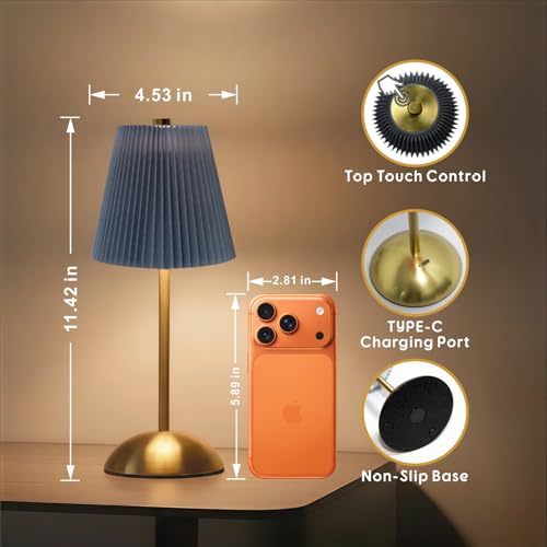 Set of 2 Small Rechargeable Lamp Cordless, LED Battery Table Lamp - color: Gray-Blue