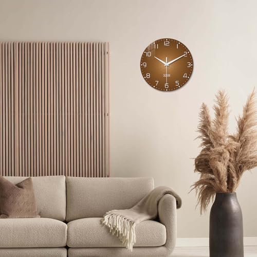 XNM Glass Small Wall Clocks Battery Operated 12 Inch - color: Brown, size: 12 Inch