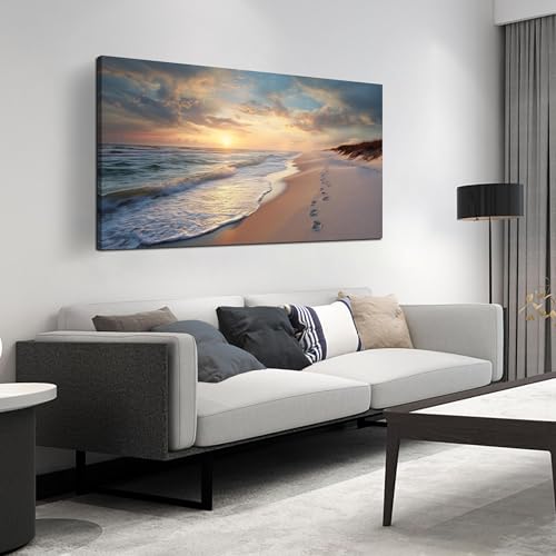 Ouzzlie Ocean Wall Art Blue Picture Art for Living Room - color: Blue, size: 48"L x 24"W