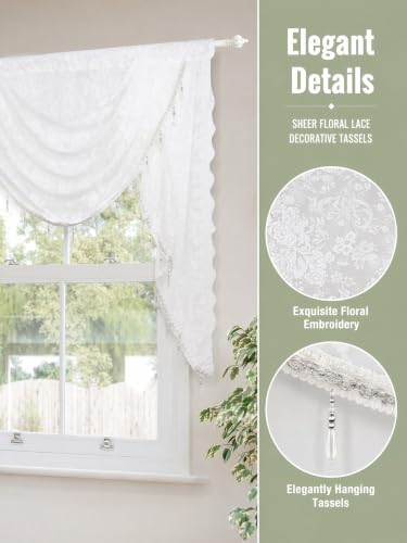 Molaxhome White Lace Window Valance Curtains Swag Victorian Gothic Style - color: White, size: 39.4"W x 41.3"L (Pack of 1)