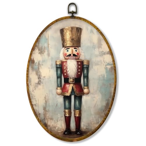 XPH Vintage Christmas Oval Wall Art Framed, Traditional Christmas Oval Wall Decor, Farmhouse Retro Winter Xmas Hanging Canvas Prints for Home Bedroom Living Room Decoration, 8.6x11.4 Inch - color: Christmas 23