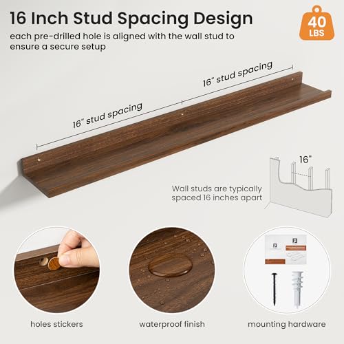 Axeman 40 Inch Floating Shelves, Walnut Picture Ledge Shelf Set of 4 - color: Walnut, size: 40 Inch