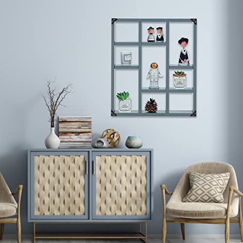 17.7x15.7-Inch Shadow Box Shelf 9-Slot Rustic Floating Shelves Larger Wall Mounted Shelf Lightweight Solid Wood Display Shelf Freestanding Farmhouse Shelf (9C-Dark Gray) - color: 9c-dark Gray, size: 1 PCS