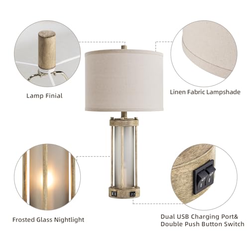 RORIA Farmhouse Table Lamps Set of 2 for Living Room with 2 USB Ports - color: Earthy Gray