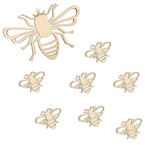 Yookeer 8 Pieces Wooden Bee Decor Wall Art Farmhouse Queen Bee Wall Sculpture Hanging Sign for Indoor Outdoor Garden Yard Lawn Decoration Spring Party Supplies(Wood Color) - color: Wood Color