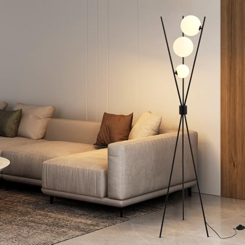 LOVEDIMA Standing Lamp for Living Room,Bedside Floor Lamp Tall Modern Corner Lamp Reading for Bedroom,Office (G9 Bulb, White Lampshade Included),Black