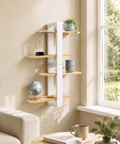 SUMGAR Floating Shelves for Wall White Wood, 2 Tier Adjustable Shelf Unit - color: White&wooden, size: 2 Tier 16in
