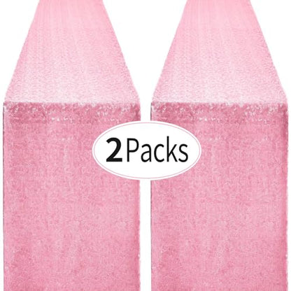 Pufogu 12 x 72 inches Pink Sequin Table Runner, 2 Packs - color: Pink