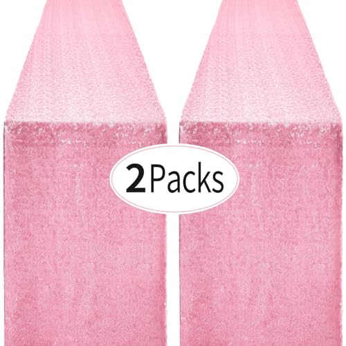 Pufogu 12 x 72 inches Pink Sequin Table Runner, 2 Packs - color: Pink