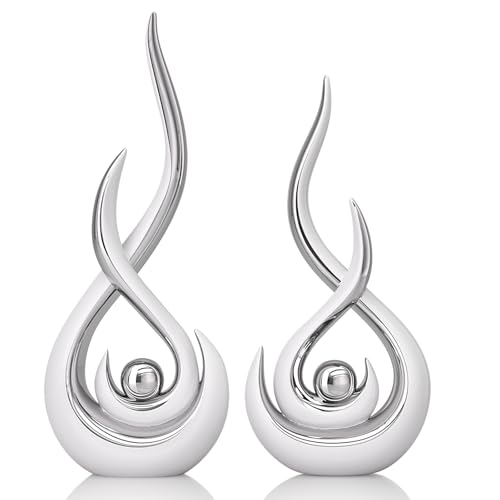 Modern Abstract Art Home Decor Accent,Contemporary Statues Coffee Table Decor for Living Room,Table Centerpieces for Dining Room,Ceramic Sculptures Knick Knacks for TV Stand Show Piece (White Silver) - color: White Silver