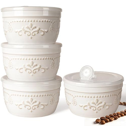 Artena Meal Prep Containers 22 OZ, 4 Pack Snack Containers, Reusable Food Storage Containers With Lids For Soup Yogurt Oatmeal Lunch Breakfast, Ceramic Cereal Bowls (White, Damask Floral) - size: 5.15 inch (Damask Floral, White)