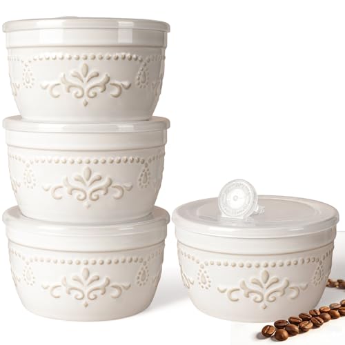 Artena Meal Prep Containers 22 OZ, 4 Pack Snack Containers, Reusable Food Storage Containers With Lids For Soup Yogurt Oatmeal Lunch Breakfast, Ceramic Cereal Bowls (White, Damask Floral) - size: 5.15 inch (Damask Floral, White)