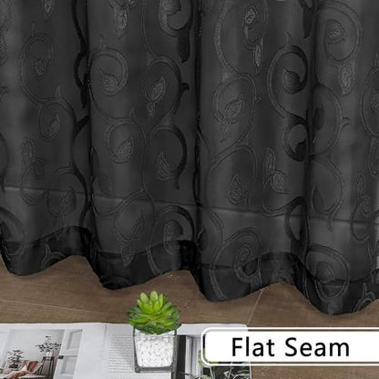 OWENIE Furman Black Sheer Curtains 54 inch Length for Living Room Bedroom 2 Panels Set, Lightweight Small Window Curtains with Geometric Jacquard Clip Voile Curtains, Dual Rod Pocket, 28Wx54L inch - color: Black, size: 28"W x 54"L (Pack of 2)