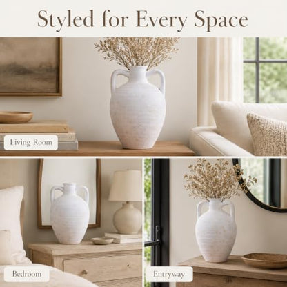 UPWOIGH 11.8in Ceramic Flower Vase with Handles - color: Off-white, size: 11.8''