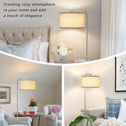 25" Tall Table Lamp with USB C+A Ports, Fully Dimmable Nightstand Lamp - color: Gray
