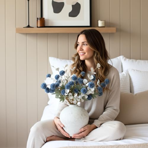Handemade Large Round Vase for Centerpieces, White Farmhouse Rustic Vase - color: White