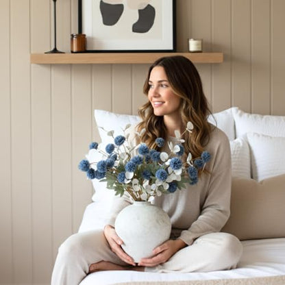 Handemade Large Round Vase for Centerpieces, White Farmhouse Rustic Vase - color: White