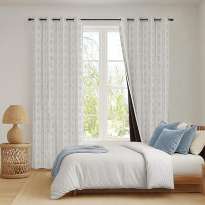 100% Blackout Blue Boho Curtains, 84 Inches, 2 Panels for Bedroom - color: Blue, size: 52"W x 84"L (Pack of 2)