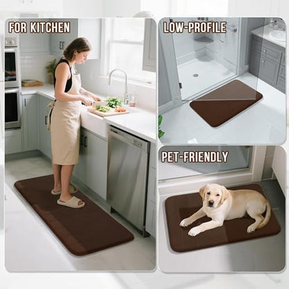 Yimobra Memory Foam Bathroom Mat Set, 31.5 x 20 & 24 x 20 in, Brown - color: Brown, size: 31.5x20+24x20 Inch