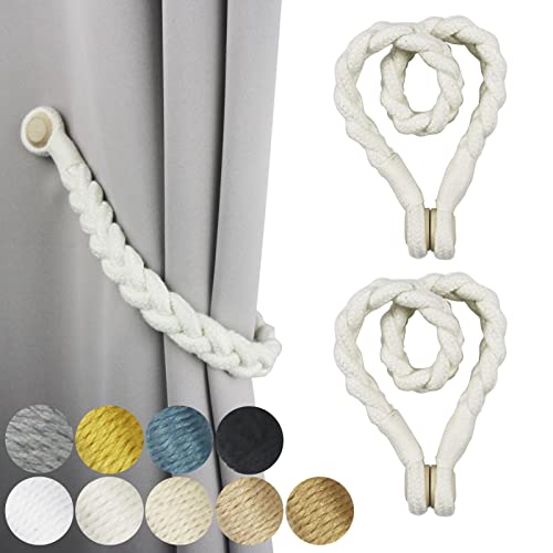 Magnetic Soft Curtain Tiebacks Rope Cotton Window Curtain Holdbacks Porlau - color: Cream, size: 2 Pack