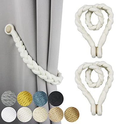 Magnetic Soft Curtain Tiebacks Rope Cotton Window Curtain Holdbacks Porlau - color: Cream, size: 2 Pack