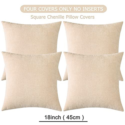 GAWAMAY Beige Chenille Throw Pillow Covers 18x18 Set of 4 for Couch - color: Beige, size: 18" x 18" (Pack of 4)