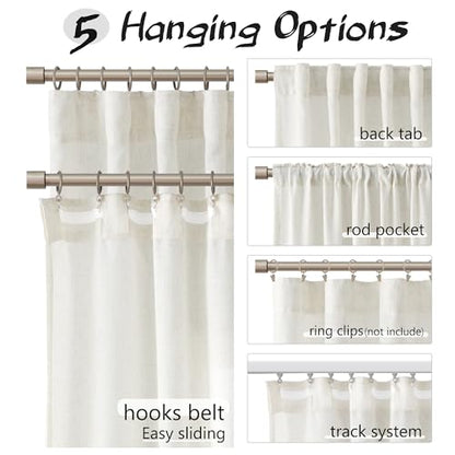Joywell Extra Long Linen Curtains 120 Inch for Living Room Hook Belt Cream - color: Natural, size: 52"W x 120"L (Pack of 2)