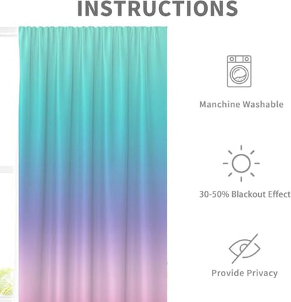 Teal Pink Kitchen Curtains, Ombre, 27.5" W x 39" L, Rod Pocket - color: Teal Pink, size: 27.5"W x 39"L (Pack of 2)