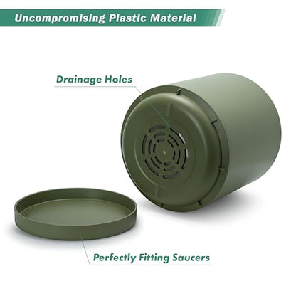 D'vine Dev Plastic Planter Pot with Saucer, 16 in, Olive, 74-X-I-5 - color: Olive, size: 16"