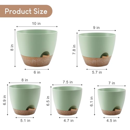 YNNICO Plant Pots 10/9/8/7.5/7 inch, Self Watering Planters with Drainage Holes & Saucers for Indoor and Outdoor Plants (Green) - color: Green, size: 10/9/8/7.5/7 inch