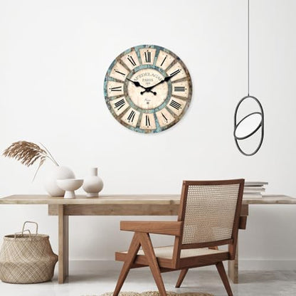 Farmhouse Wood Silent Wall Clocks Battery Operated 20 Inch - color: Blue1, size: 20 Inch