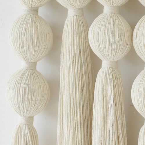 Jakalin Macrame Wall Hanging Boho Tassel White Fiber Wall Art 19.6"x15.7" - color: Ivory