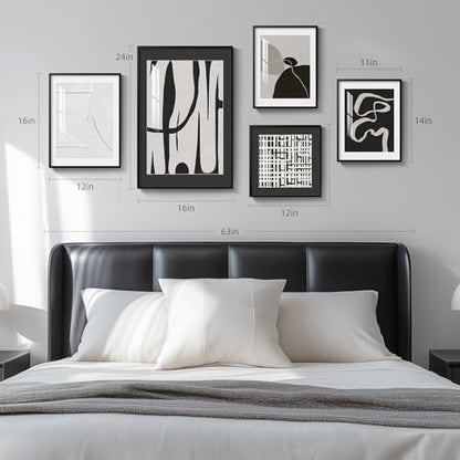 Framed Black and White Modern Abstract Wall Art for Living Room, 5 Piece - color: Minimalist