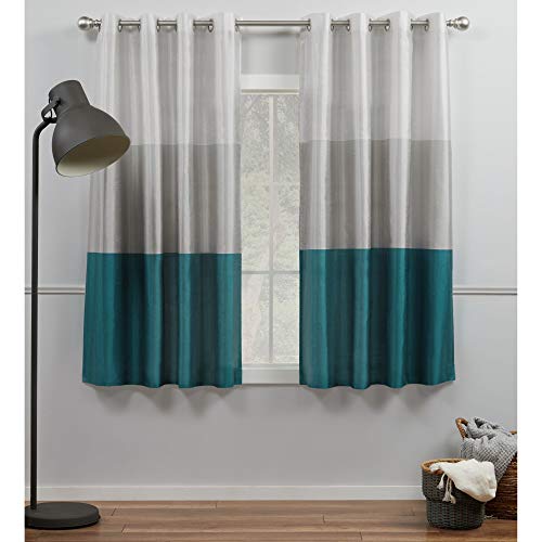Exclusive Home Chateau Striped Faux Silk Grommet Top Curtain Panel Pair, 54"x63", Teal - color: Teal, size: 54"W x 63"L (Pack of 2)