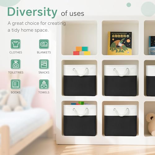 FinishingBo 11 inch Cube Storage Bin with Handles 6 Pack - color: White/ Black-6 Pack