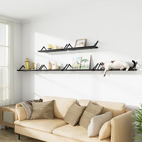 SRIWATANA Black Floating Shelves, 6-Piece Set Wood Wall Storage Unit