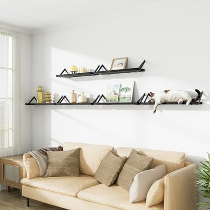 SRIWATANA Black Floating Shelves, 6-Piece Set Wood Wall Storage Unit