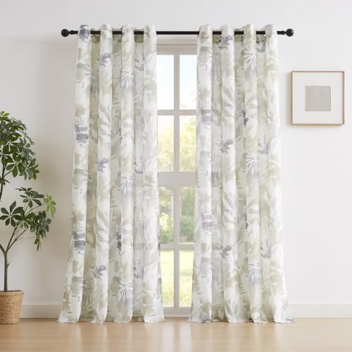 Natural Taupe Linen Semi Sheer Curtains for Fall 55x84" Country Leaf Print - color: Gromme Top- Semi Sheer- Taupe, size: 55"W x 84"L (Pack of 2)
