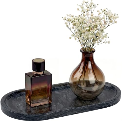 YKAJO Wave Grey Oval Marble Tray, 11.8x5.9 Vanity Perfume Organizer Dish - color: Wave Grey, size: 11.8" x 5.9" x 0.6"