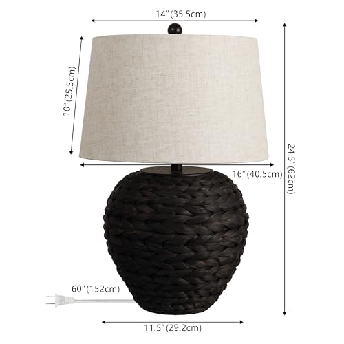 JONATHAN Y Alaro Table Lamp Woven Water Hyacinth Basket 24.5", Black - color: Black