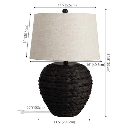 JONATHAN Y Alaro Table Lamp Woven Water Hyacinth Basket 24.5", Black - color: Black
