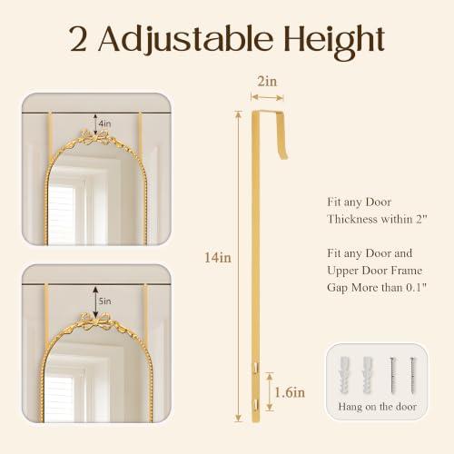 Besdomus Door Full Length Mirror: 14"x50" Gold Bow Over the Door Mirror - size: 50"L x 14"W